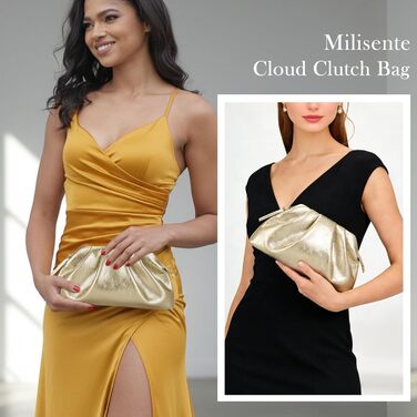 Жіноча вечірня сумка Milisente з клатчем, хмарою та плісованими краями, елегантна маленька сумочка зі штучної шкіри, сумка на плече для весілля на блискавці золотого кольору