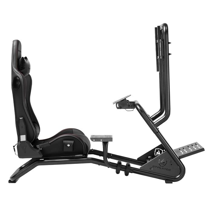 Кабіна симулятора GTPLAYER, підставка для керма для гоночного симулятора з 3D-стереодинаміками, кріпленням для монітора, регульованим кріпленням для керма, кріпленням для перемикання передач та педалями (чорна)