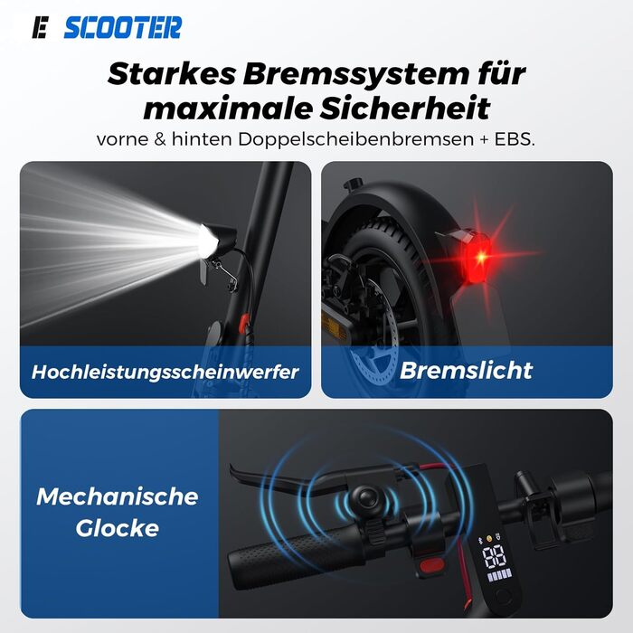 Електросамокат з дозволом на використання в дорожніх умовах, 10/8,5-дюймовий електросамокат, пікова потужність 500 Вт, максимальний запас ходу 40/30 км, подвійне гальмо та амортизація, підключення до додатку, складаний 3S, світлодіодне світло та світловід
