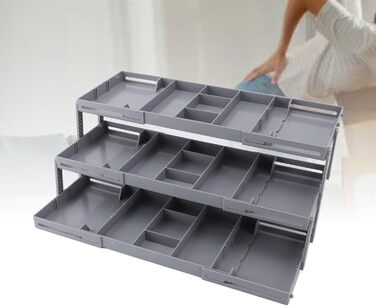 Органайзер для косметики, складаний контейнер різних розмірів, розширюваний настільний лоток для ювелірних виробів, канцелярського приладдя, аксесуарів для волосся, пластик (3 шари)