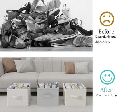 Елементний органайзер для взуття для шафи, великий простір для зберігання взуття, вміщує 12-24 пари, складна тканинна коробка для взуття з 3 ручками, 42 x 32 x 26 см, бежевий, XSNX02BE-2 2 комплекти (42 x 32 x 26 см) бежевий, 2-