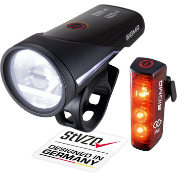 Комплект велосипедних ліхтарів SIGMA Aura 100/Blaze Link (силіконове кріплення) Інноваційна функція з&39єднання та автоматичне регулювання освітлення Передній світлодіодний велосипедний ліхтар з яскравістю 100 люкс Задній ліхтар з функцією стоп-сигналу