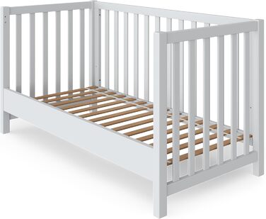 Дитяче ліжко з масиву дерева/для малюків, дитяче ліжко з масиву дерева для хлопчиків та дівчаток, з високоякісною рейковою основою, регульована висота зі знімними рейками, 70x140 см (біле (лаковане), 140 x 70 см) Біле (лаковане) 140 x 70 см, 27
