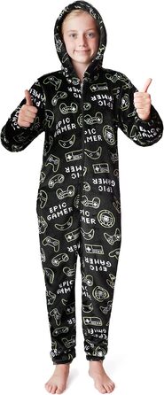 Дитячий флісовий комбінезон CityComfort Onesie, піжама, надзвичайно м&39який, цілісний костюм, піжама-ромпер, 7-14 років, 9-10 років, чорний