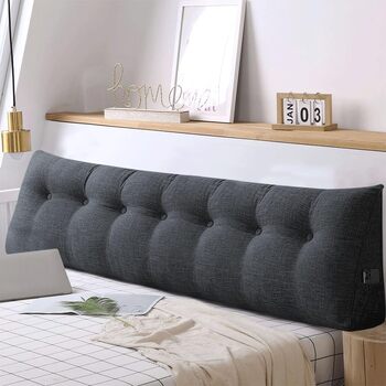 Клиноподібна подушка, трикутна, з поперековою підтримкою, велика подушка для спини, бавовна та льон, подушка для читання для ліжка, знімна подушка для читання (темно-сіра, 200 x 50 x 20 см, бавовна та льон) Темно-сіра бавовна та льон 200x50x20 см