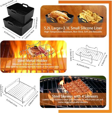 Аксесуари для фритюрниці Фритюрниці для Tefal 5,2 л/3,1 л, Tower T17099, Lakeland 5 л/3 л, Salter 5,5 л/3,5 л, NETTA 9 л, силіконові вставки для фритюрниці для Tefal Easy Fry та аксесуари для гриля