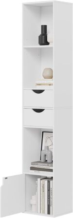 Книжкова полиця WOLTU, книжкова шафа, окремостояча полиця з шухлядами, полиця з дверцятами, офісна полиця, полиця для зберігання речей у вітальні/спальні, біла, 30 x 158 x 24 см, SK028ws