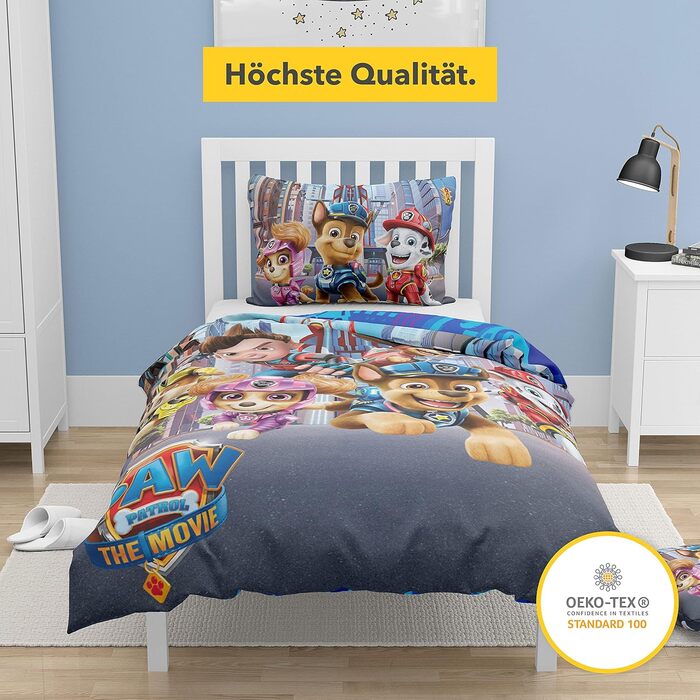 Постільна білизна Trumschn Paw Patrol 135x200 80x80 - Paw Patrol Кінофільм - 100 бавовна - Постільна білизна Chase Paw Patrol Migh