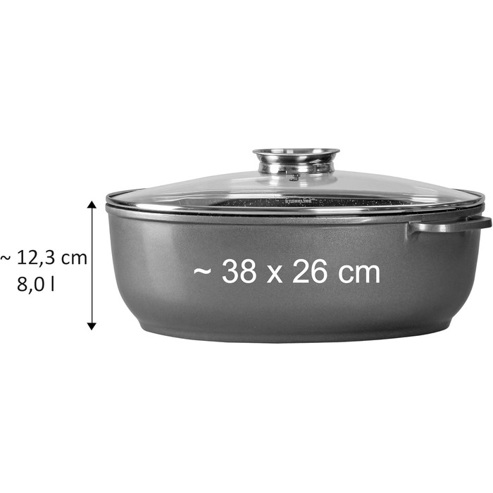 Жаровня Stoneline Gourmet, овальна, 38,8 x 26,3 см, 8 л, з кришкою з ароматизованого скла для дозованого додавання рідини, з литог