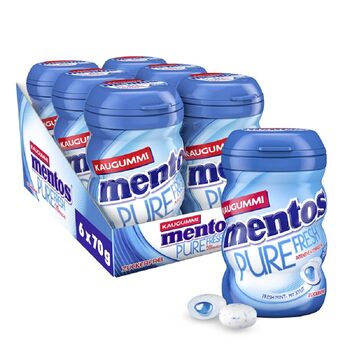 Жувальна гумка Mentos Pure Fresh Mint, 6 коробок драже жувальної гумки без цукру зі смаком м'яти перцевої та рідким наповнювачем, мультиупаковка (6 x 70 г)