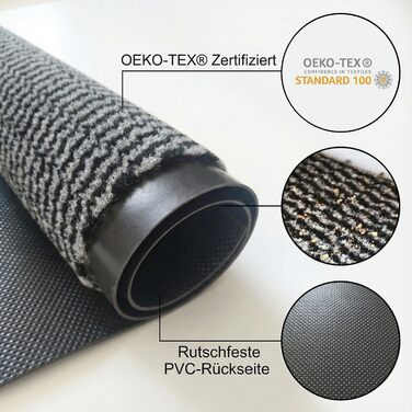 Килимок для дверей HELLSER Килимок для бруду для використання всередині та зовні приміщень Нековзний та плоский Сертифіковано Oeko-Tex Для дому, патіо та коридору Чорно-сірий 90x120 см (Прямокутний)