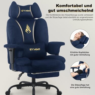 Ігрове крісло Symino, схоже на диван, з огортаючим сидінням, ергономічне офісне крісло керівника, стілець зі штучної замші, комп&39ютерне крісло з регульованою висотою, вантажопідйомність 130 кг, темно-синє