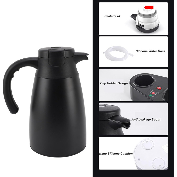 Двошаровий автомобільний чайник Haofy, 1200 мл, швидке нагрівання, безпечний для пиття, дорожня кружка з кришкою для ізоляції окро