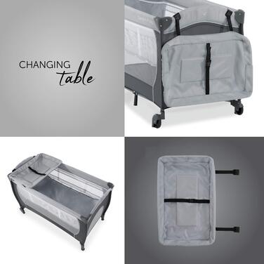 Дорожнє ліжечко Hauck Sleep N Play Center з вкладишем для новонароджених, пеленальний килимок, сумка для перенесення, колеса, висувний доступ, компактне та складне, дитяче дорожнє ліжечко для малюків від народження до 15 кг (Stone)