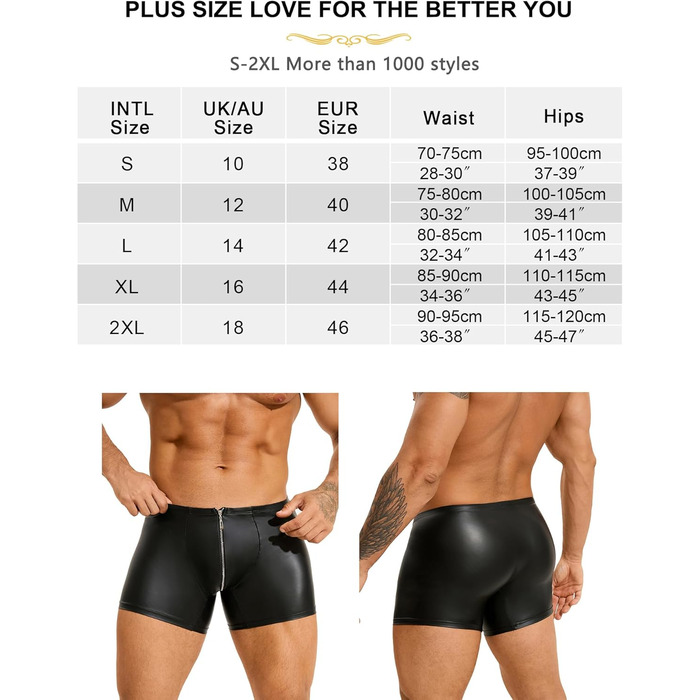 Чоловічі PU-шкіряні боксерки ohyeahlady, еротична білизна, з виступною U-подібною кишенею та блискавкою, чорний, L