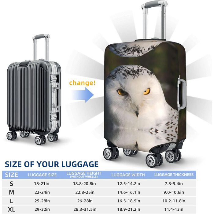 Чохол для валізи Засніжені совині очі з еластичною тканиною, захисний від подряпин та пилу, чорний, розмір 85