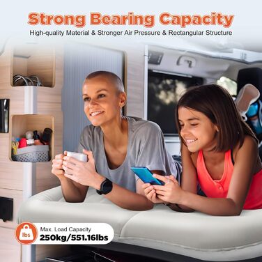 Надувний матрац для позашляховика, автомобільний надувний матрац з повітряним насосом та 2 подушками, портативний двосторонній товстіший автомобільний матрац для кемпінгу, подорожей, активного відпочинку на природі (сірий)