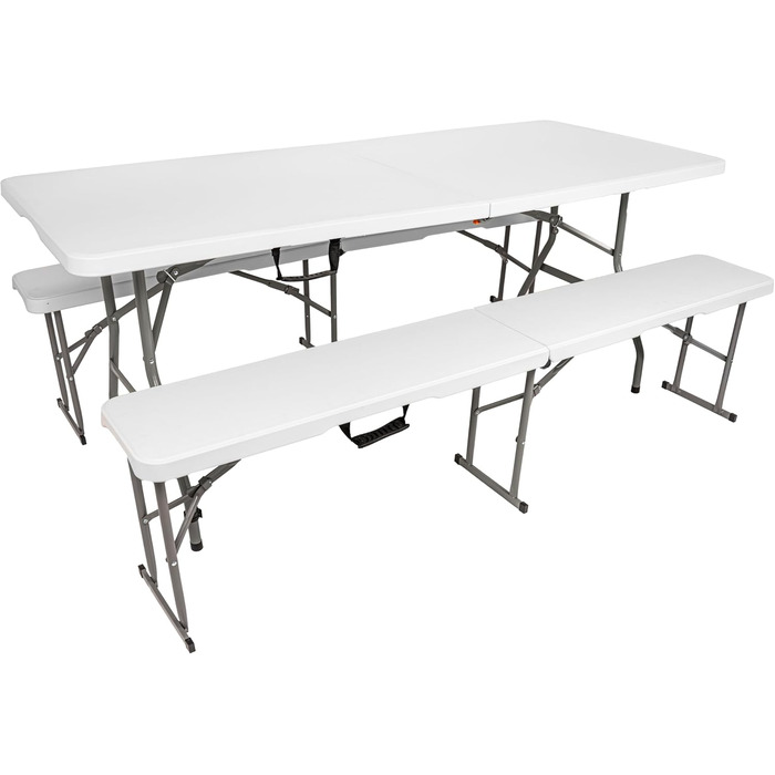 Складаний кемпінговий стіл - 180x70x74 см - Складаний кемпінговий стіл - Складаний стіл з ручкою для перенесення - Складаний стіл - Кемпінгові столи - Стіл для вечірок/пікніка - Для приміщень та вулиці - Білий 180 x 70 x 74 см