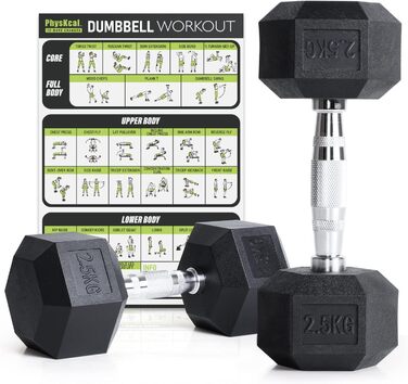 Шестигранні гантелі PhysKcal, полігумовані 2 x 2,5 кг, пара