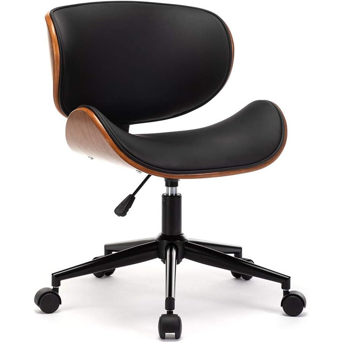 Дерев&39яне офісне крісло Mingone, комп&39ютерне крісло, письмове крісло, шкіряне поворотне крісло, регульоване на 360 по висоті, дизайнерське крісло для домашнього офісу зі спинкою, чорне, до 130 кг, штучна шкіра - сріблясте