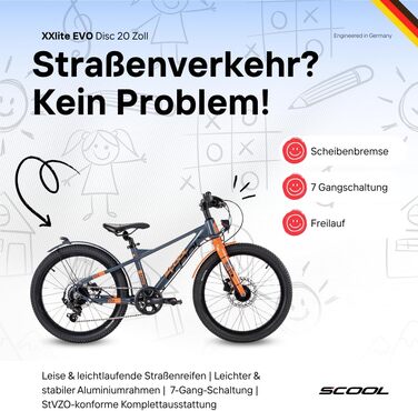 Дитячий гірський велосипед S&39Cool XXlite EVO 20R 7S (20 футів, сірий/помаранчевий)