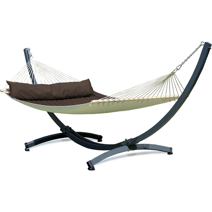 Відкритий панамський гамак Potenza з алюмінієвим каркасом на 2 особи I Stick Hammock XXL 210x140, 200kg I Рама гамака 200 кг Атмосферостійка (коричневий, основна рама графіт) Коричнева основна рама Графіт