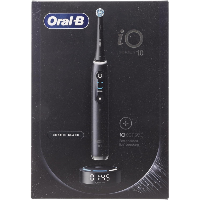 Електрична зубна щітка Oral-B iO Series 10 змінна щітка, Bluetooth, 7 режимів чищення, тренування, 1 дорожня сумка, 1 сумка, чорний / космічний чорний (упаковка може відрізнятися)