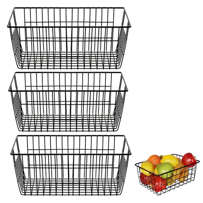 Набір дротяних кошиків для зберігання з 3 предметів, маленький металевий кошик, кошик для ванної кімнати, настінний залізний кошик, дизайн з відкритою дротяною сіткою, сітчастий кошик для зберігання для офісу, кухні, ванної кімнати, 28x22x12 см (чорний)