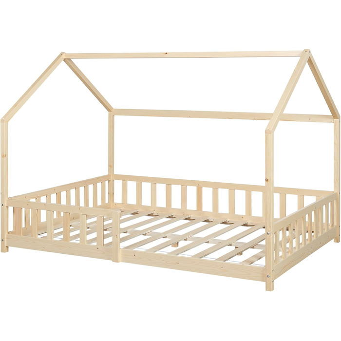 Дитяче ліжко Hesel House ліжко дерев'яне 120 x 200 см із захистом від випадіння та рейковим каркасом Підлогове ліжко Молодіжне ліж