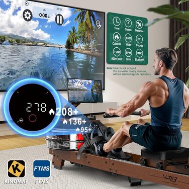 Гребний тренажер V-W3 для домашнього використання високоякісна дерев&39яна конструкція, Bluetooth, водний гребний тренажер, легко складається, підходить для користувачів зростом від 1,2 м до 2 м, вантажопідйомність 175 кг, 2-річна гарантія, оздоблення під