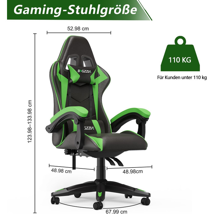 Ергономічне ігрове крісло, ігрове крісло з підголівником та поперековою опорою, регулювання висоти та нахилу від 90 до 135, комп&39ютерне крісло для підлітків, хлопчиків та дівчаток (чорне/зелене) Базова модель чорного/зеленого кольору