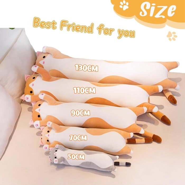 Плюшева іграшка-подушка Кішка Kawaii XXL, 50 см сіра