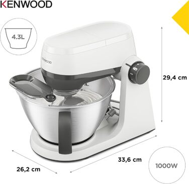 Кухонна машина Kenwood Multi Tasker (KHC30.000WH), 1000 Вт, чаша 4,3 л, місткість тіста 1,7 кг, 7 швидкостей, біла, з 3 аксесуарами