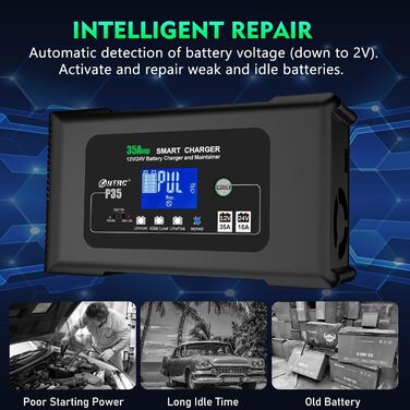 Автомобільний зарядний пристрій Haisito 12V/24V 35A, інтелектуальний швидкий зарядний пристрій автомобільний, автомобільний мотоци