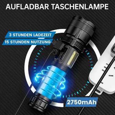 Акумуляторний світлодіодний ліхтарик, 2 шт., надзвичайно яскравий ліхтарик 100 000 люмен із 7 режимами світла та водонепроникністю IPX7, тактичні ліхтарики для кемпінгу, походів, чорний