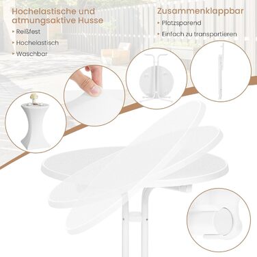 Складаний стіл WOLTU, бістро-стіл з чохлом, всепогодний круглий садовий стіл, барний стіл Ø 80 см, високий стіл 110 см, бічний столик для використання в приміщенні/на вулиці, для садових вечірок та весіль, металеві труби, білий Ø 80 см, матово-білий