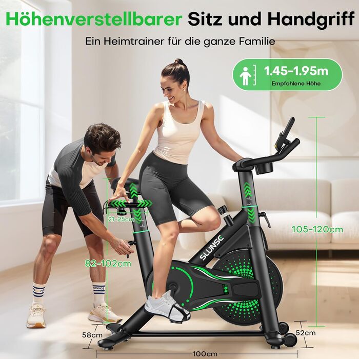 Велотренажер SLUNSE 2025 Neu Heimtrainer з магнітним опором, LCD-дисплеєм та підключенням до додатку, для домашніх тренувань (зелений)