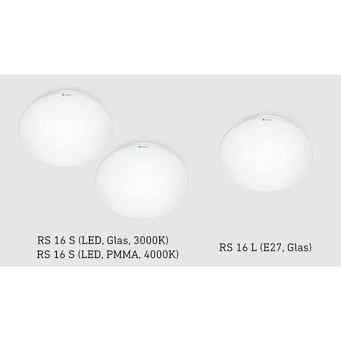 Стільовий LED-світильник Steinel RS 16 S з опаловим склом, білий, 9.3 Вт, настінний, з датчиком руху 360, радіус дії 3-8 м, 918 Лм, для коридору, скляний плафон