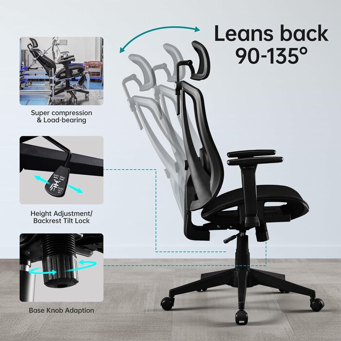 Ергономічне офісне крісло Storeo Imp, до 150 кг, карбонова сітка / метал, чорний