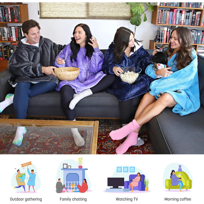 Тепла ковдра з капюшоном Kato Tirrinia великого розміру, м&39яка фланелева жіноча ковдра-светр, зручний пуловер з капюшоном, затишна подарункова ковдра для дорослих, чоловіків, жінок, підлітків, темно-синя XXL