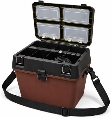 Скринька для рибальських снастей з функцією сидіння, боковим відділенням та ремінцем для перенесення, скринька для рибальських снастей з відділеннями-органайзерами, скринька для рибальських снастей, скринька з сидінням, скринька для снастей, рибальська су