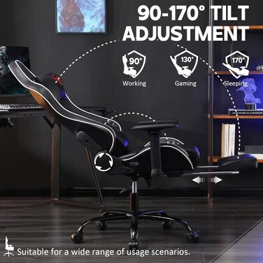 Ігрове крісло Cavabien, вантажопідйомність 200 кг, регульоване по висоті ігрове крісло, ігрове крісло з регульованою поперековою опорою, комп&39ютерне крісло зі штучної шкіри (чорне)