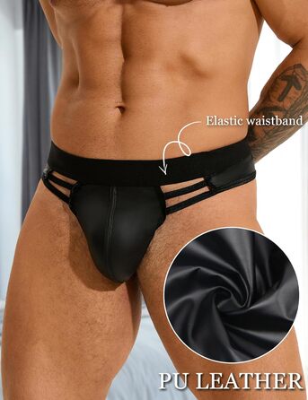 Стрінги чоловічі ohyeahlady, екошкіра (PU), чорні, M