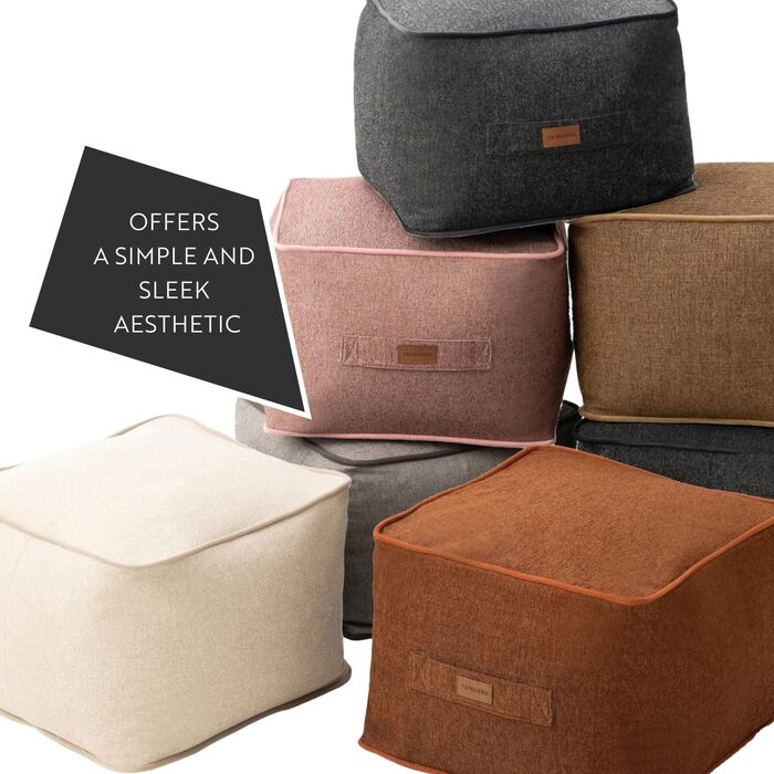 Пуф-стілець, квадратний пуф, високоякісний стілець, легкий у догляді пуф, пуф-стілець для вітальні, спальні, Quantum, 46 x 46 см, кремовий