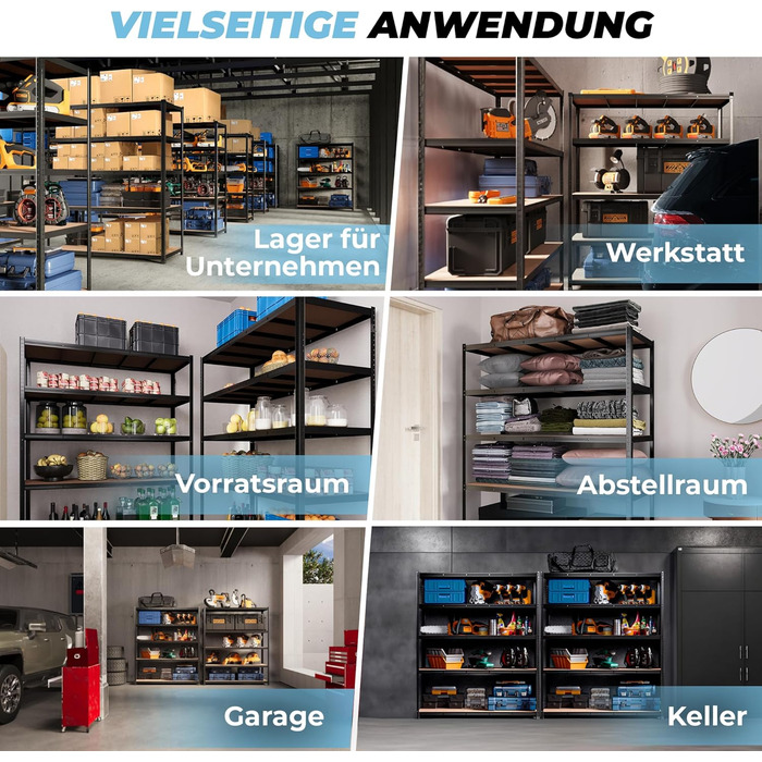 Високоякісний надміцний стелаж ALL Premium, комплект з 2 шт. , 180x150x40 см, чорний, вантажопідйомність 1250 кг, міцний стелаж, глибина 40 см, підходить як металева полиця для зберігання, полиця для майстерні та металевий стелаж, чорний, універсальні сте