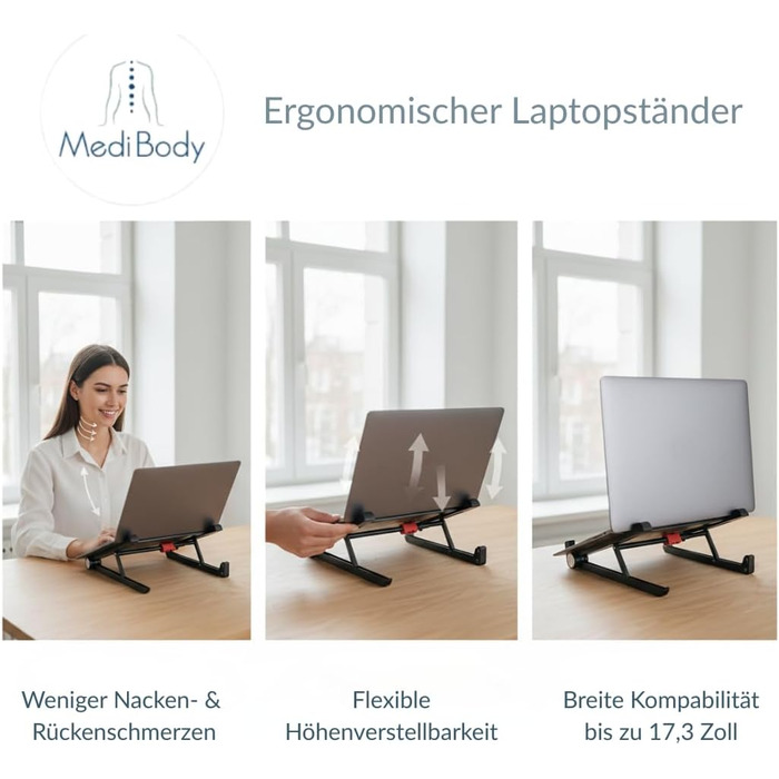 Підставка для ноутбука регульована та складна ергономічна підставка для робочого столу та домашнього офісу, з антиковзким покриттям, для ноутбуків до 17,3 дюймів