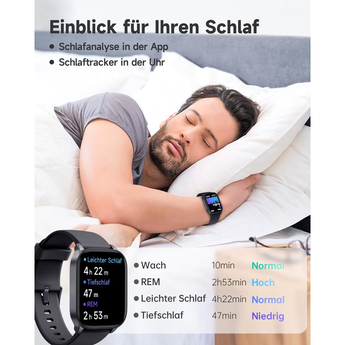 Розумний годинник TOOBUR з функцією телефону, сумісний з Alexa, фітнес-годинник зі 100 видами спорту, серцевий ритм, сон, фітнес-трекер для чоловіків та жінок, водонепроникний IP68, сумісний з Android та iOS, темно-чорний