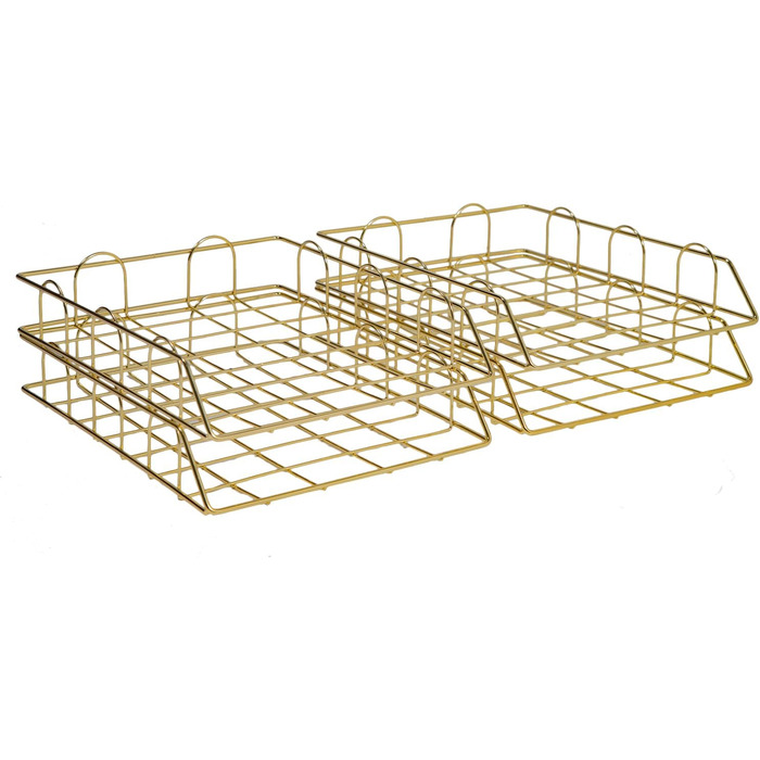 Лоток для документів A4, золотий, 4-елементний металевий стелаж для документів, лоток для паперу, що штабелюється, відділення для зберігання, настільний органайзер із золотим сітчастим дизайном