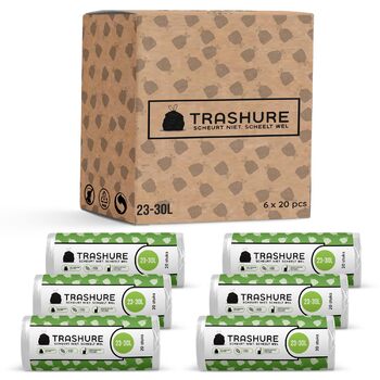 Сміттєві пакети - 23/30 л - Підходять для сміттєвих баків Brabantia Код G - 6 рулонів по 20 пакетів - 23-30 літрів із застібкою на шнурку