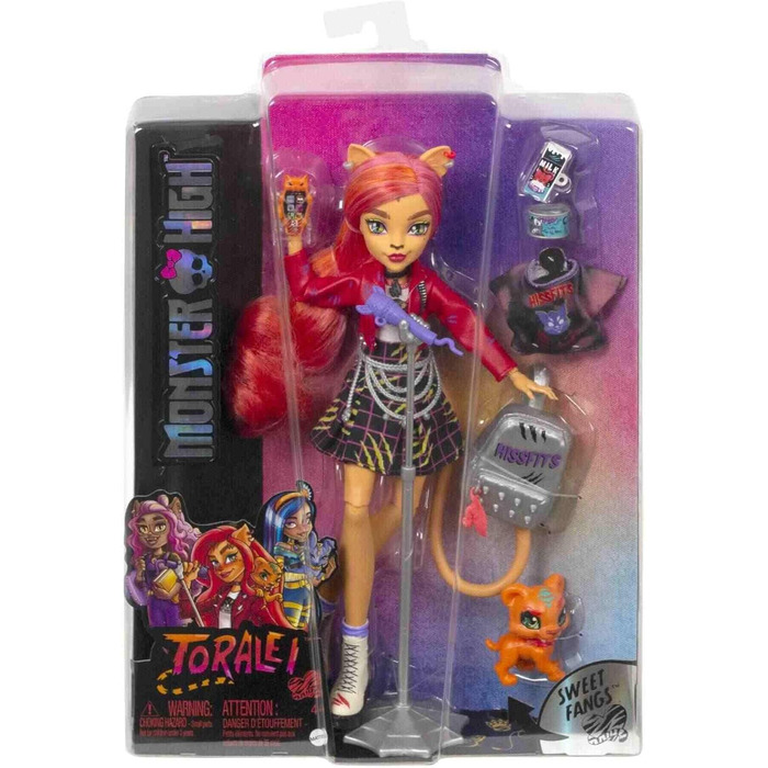 Колекційна лялька Monster High Toralei HHK57, смугаста, з домашніми тваринами та аксесуарами, Солодкі ікла G3 Перезавантаження, різнокольорова
